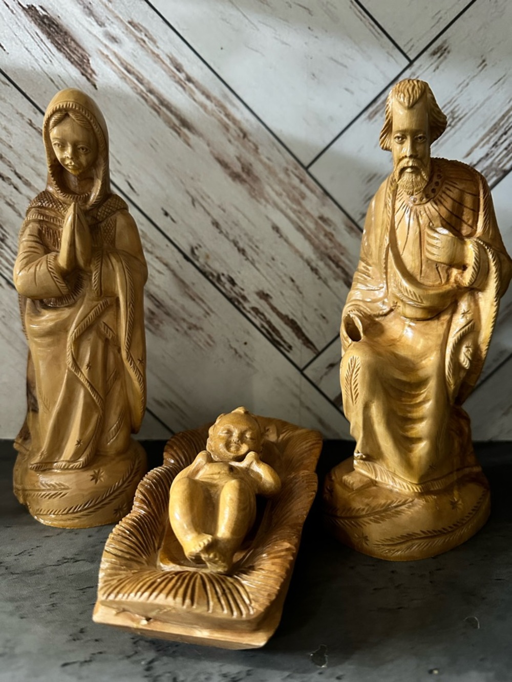 Hand Carved Wooden Nativity Set